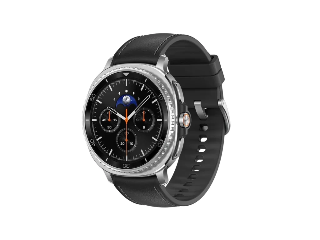 Musta Samsung Galaxy Watch8 nahkarannekkeella