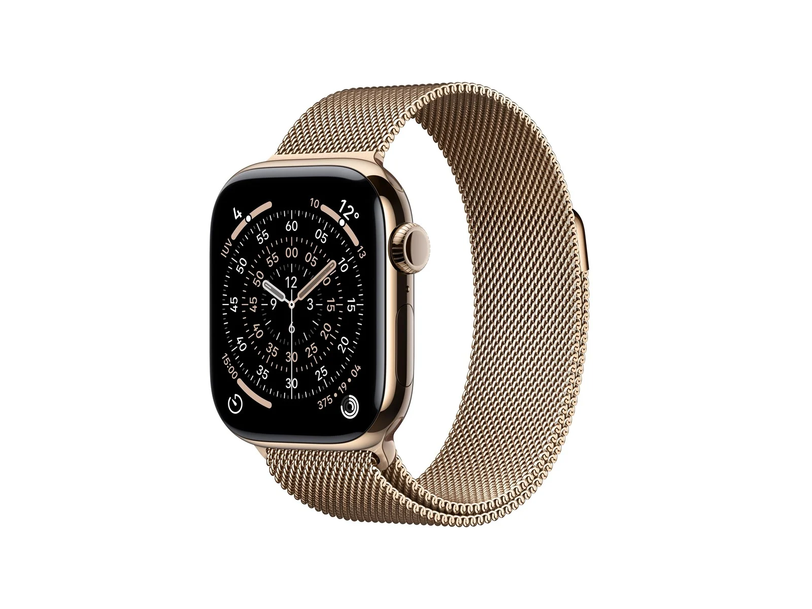 Kullan värinen Apple Watch Series 11 mustalla kellon taustalla