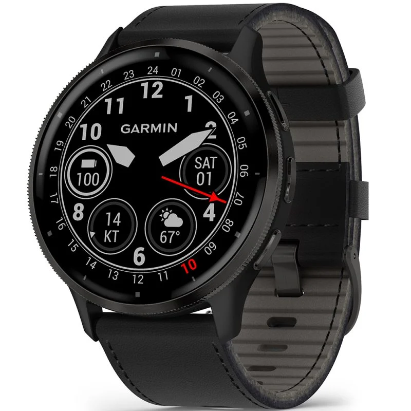 Musta/graffitinharmaa Garmin Venu 3 nahkarannekkeella